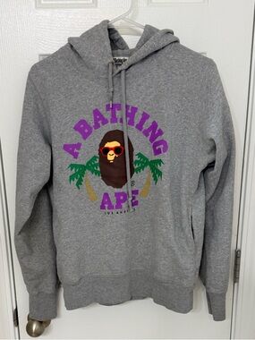 A Bathing Ape Heather Gray Pullover Hoodie - Ape Logo Tag